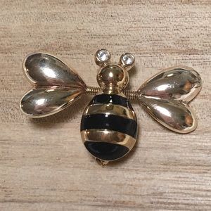 Vintage Spring Wings Gold and Black Bee Brooch